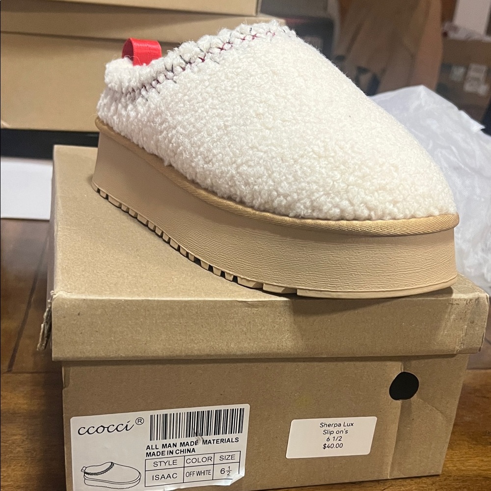 CCOCCI Cream Sherpa Lux Slip-On Shoes